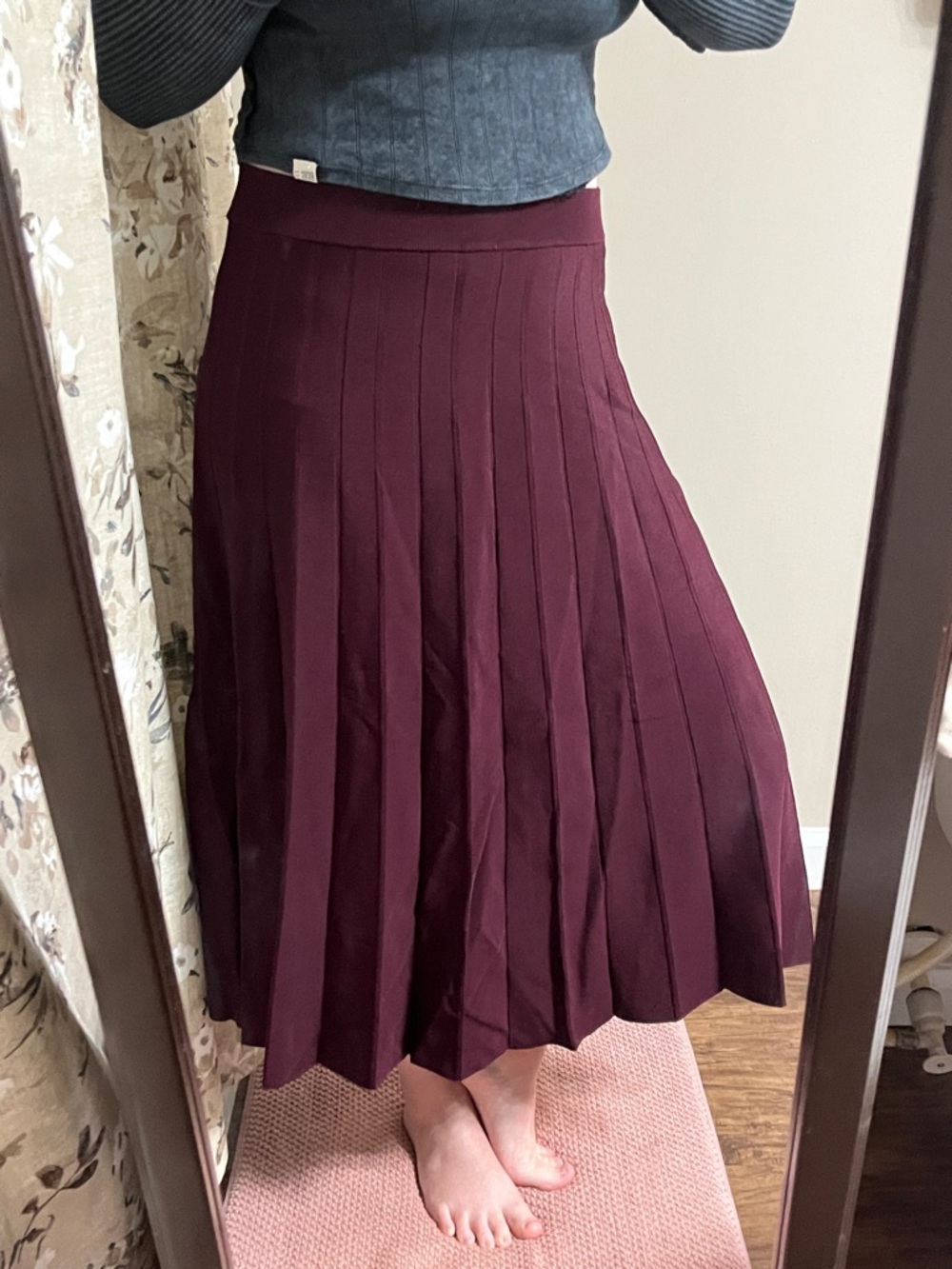 Maroon Pleated Midi Skirt
